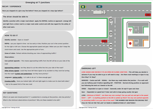 ADI Part 3 Junctions, Turning Emerging, Driving instructor lesson Plans - Driver Training Ltd