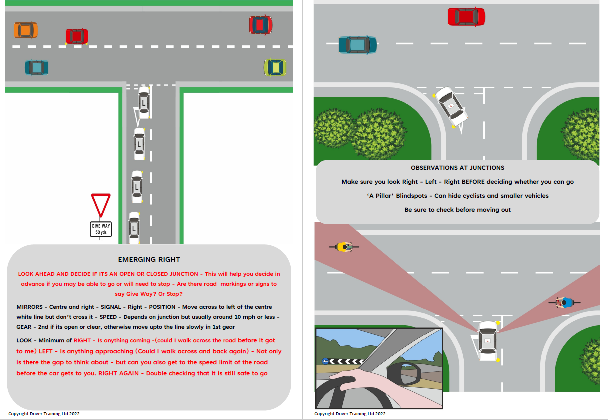 ADI Part 3 Junctions, Turning Emerging, Driving instructor lesson Plans - Driver Training Ltd