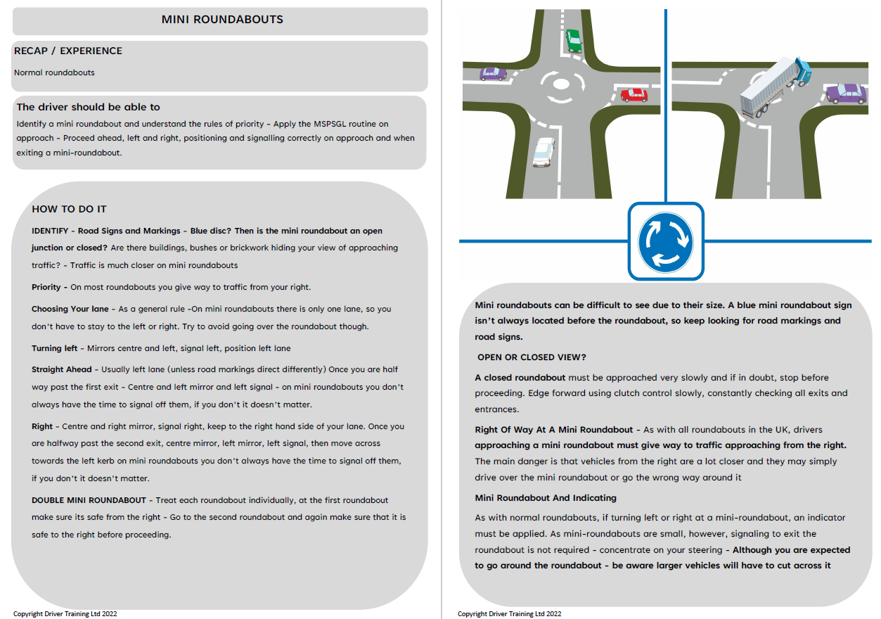 ADI Part 3 Roundabouts ADI Standards Check including Mini and Spiral - Driver Training Ltd