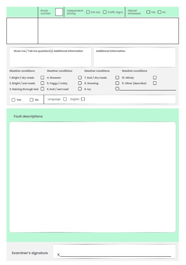 Mock Driving Test Sheets For Driving Schools and Driving Instructors - Driver Training Ltd