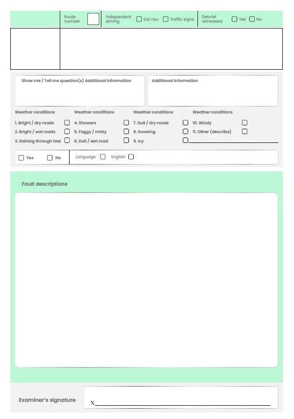 Mock Driving Test Sheets For Driving Schools and Driving Instructors - Driver Training Ltd