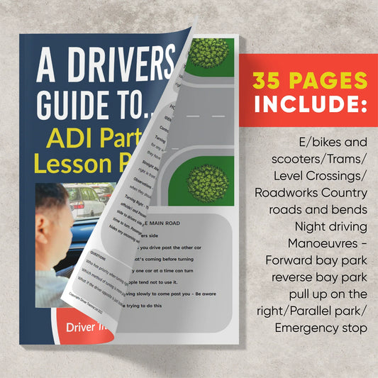 ADI Part 3 Lesson Planning Guide with 35 pages covering maneuvers, road types, and driving scenarios for instructor training