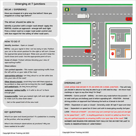 ADI Part 3 Junctions, Turning Emerging, Driving instructor lesson Plans