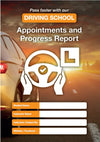 Driving school appointments and progress report form with steering wheel and L plate design