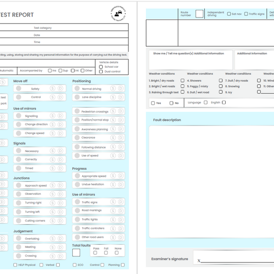 driving lesson mock test sheets