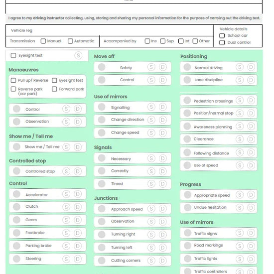 Mock Driving Test Sheets For Driving Schools and Driving Instructors - Driver Training Ltd
